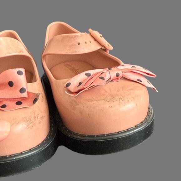 Mini Melissa Maggie Bow Pink/Black Girls Shoe Size 8 GUC - Picture 6 of 9